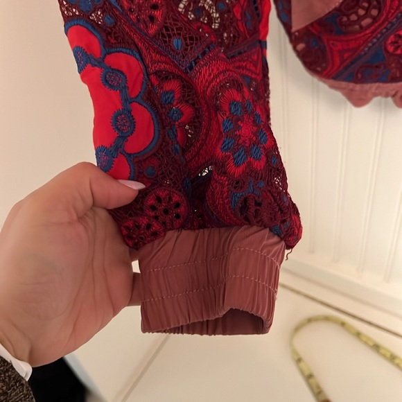 Free People Embroidered Crochet Lace Magpie Oversize Lacey Rose Pink Jacket - Picture 5 of 6